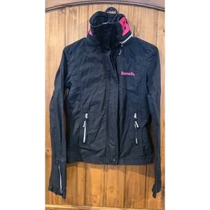Bench Athletic Jacket Womens XS Black Pink Logo Full Zip Geometric Windbreaker